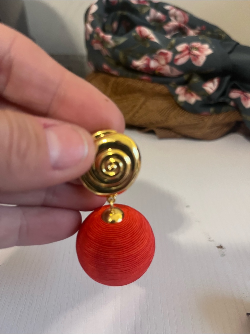 Gold-Tone Red Ball Drop Earrings - Picture 3 of 4
